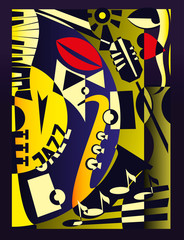 Vector illustration for design banner jazz music festival in retro geometric abstraction style