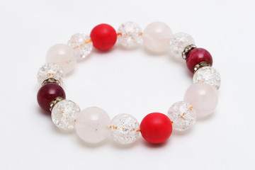 bracelet Ice Quartz, Red Coral stone, Agate Lucky stone with white Isolate background
