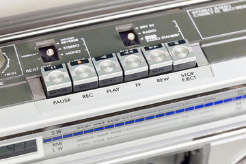 Retro tape recorder with the open deck 