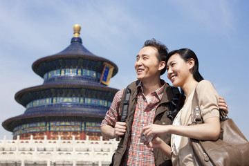 Young couple travelling at Temple of Heaven in Beijing, China