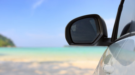 traveling car on bright beach