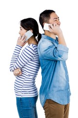 Cheerful couple talking on phone