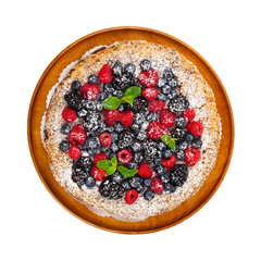Very Berry Coffee Cake on white background. Selective focus.