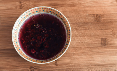 Plate with raspberry jelly