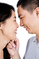 Cheerful man adoring woman