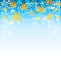 winter light blue background with golden snowflakes