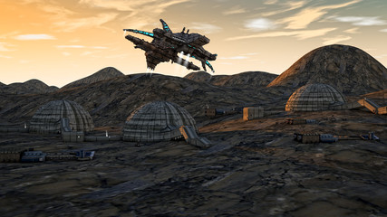 Fototapeta premium UFO ship and mountain