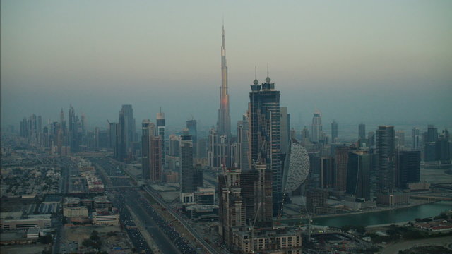 Aerial Dubai City Burj Khalifa Dubai Metro Rail UAE
