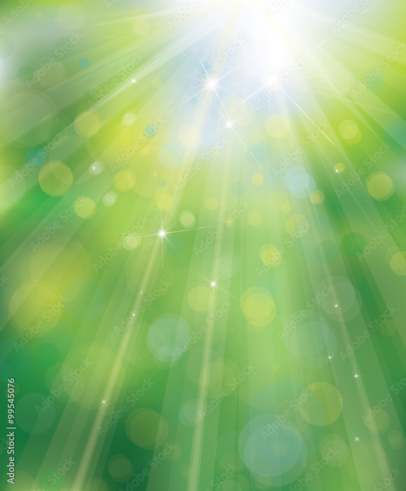 Wall mural vector green background with rays and lights.