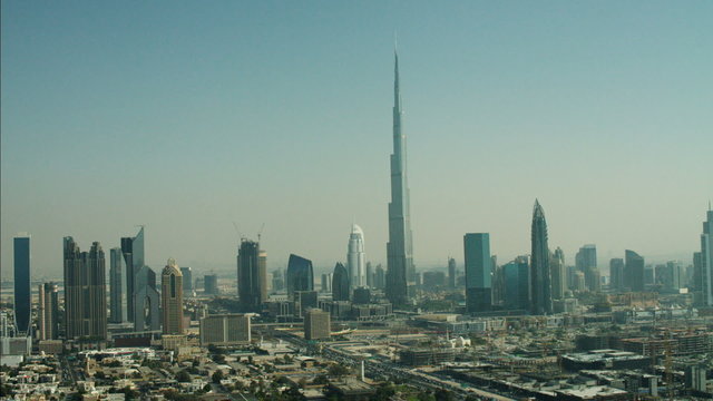 Aerial Dubai Burj Khalifa Skyscraper Sheikh Zayed Road UAE 