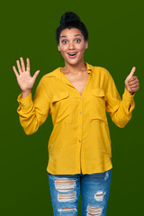 Woman showing six fingers