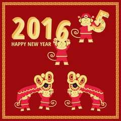 Chinese New Year of the Monkey 2016 for greeting card