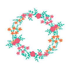 Flower frame. Flowers arranged a shape of the wreath for wedding