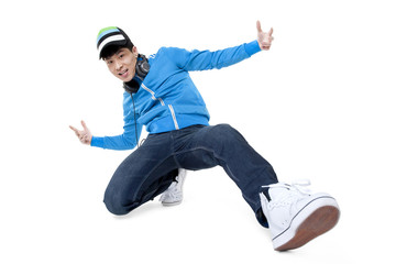 Portrait of a man breakdancing