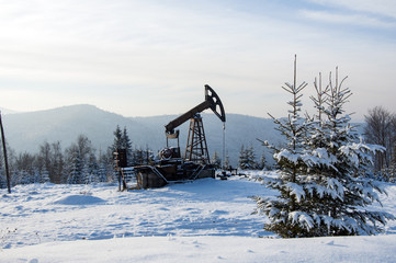 Oil pump. Oil industry equipment. Rig for extraction oil
