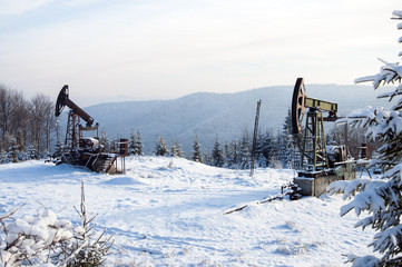 Oil pump. Oil industry equipment. Rig for extraction oil