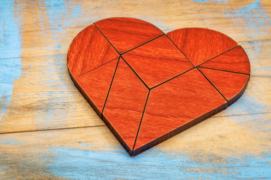 red wood heart tangram