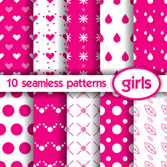 10 seamless patterns for girls. Vector eps10