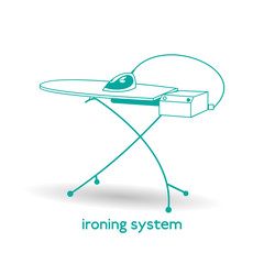 Steam electric ironing system with iron and ironing board. Isolated on white background. Illustration in flat style.