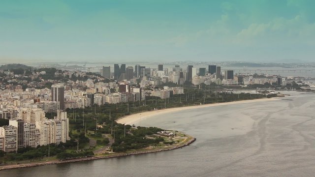 Flamengo Park Traffic and landscape, Rio de Janeiro - 1080p. City of Rio de Janeiro shot from the top of the famous Sugar Loaf mountain (Pao de Açucar), Brazil - Full HD