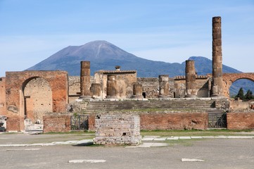 Ancient ruins of city Pompeii and volcano Vesuvius in Italy