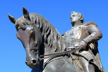 Pyatigorsk, Russia - October 19, 2015: Equestrian monument to General Yermolov (Russian Imperial general of the 19th century who commanded Russian troops in the Caucasus War). Focus on horse