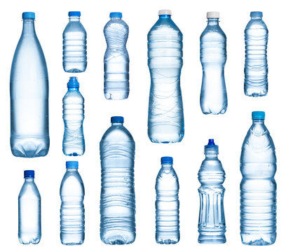 Plastic water bottles set isolated on white background