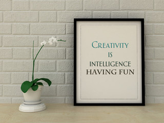 Motivation words creativity is intelligence having fun. Inspirational quotation. Self development, Life, Happiness concept.  Home decor art. Scandinavian style © dream@do