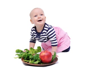 Fototapeta premium baby spinach tastes/charming baby spinach tastes; Isolated over White Background