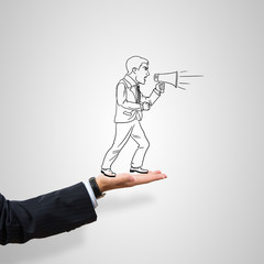 Caricatures of businessman in palm