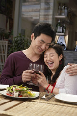 Young Couple Making A Toast At A Meal