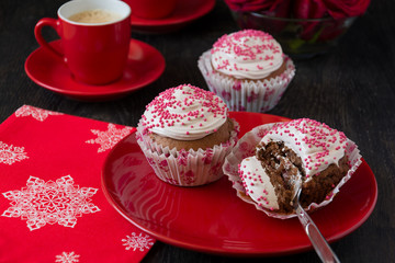 Homemade chocolate cupcakes with espresso