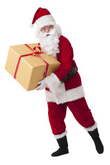 Santa Claus carrying big gift box