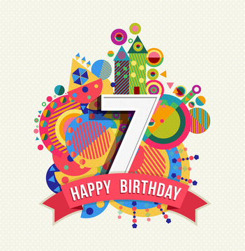 Happy birthday 7 year greeting card poster color