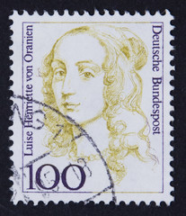 GERMANY - CIRCA 1986: A stamp printed in Germany from the "Famous German Women" issue shows mother of King Friedrich I of Prussia Luise Henriette of Orange, circa 1986.