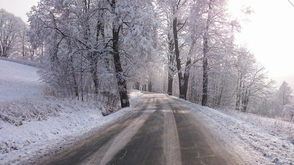 Winter road in mountains