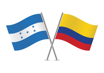 Honduras and Colombia flags. Vector illustration.