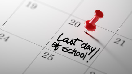 Concept image of a Calendar with a red push pin. Closeup shot of