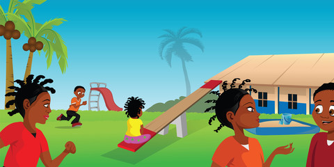 Cartoon illustration of an Africa playground
