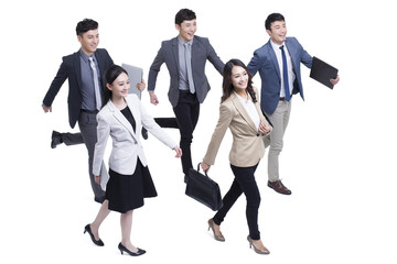 Business people walking forward confidently