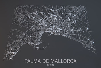 Palma di Maiorca, vista satellitare, cartina, baleari, Spagna