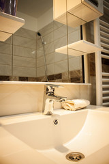 close up of a wash basin in a modern bathroom