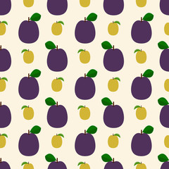 Fototapeta na wymiar Seamless pattern with blue and yellow plums