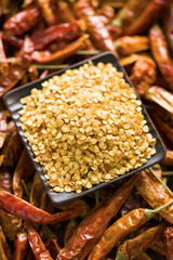 Red chili peppers and seeds