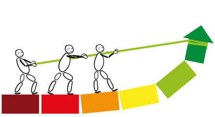 Zusammen anpacken, an einem Strang ziehen für ein Zielsetzung.