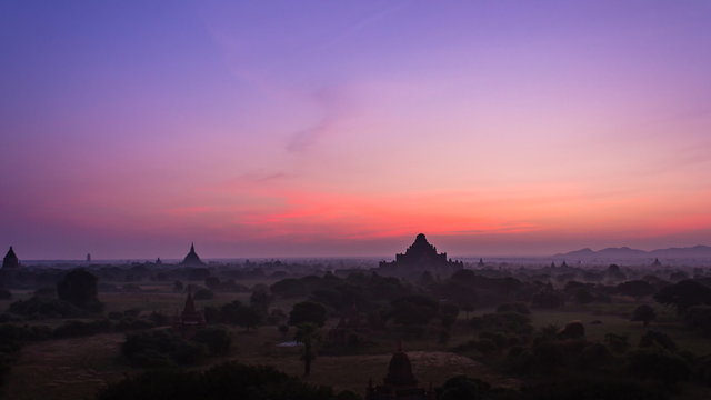 Ancient Empire Bagan Of Myanmar (Burma) And Balloons On Sunrise