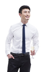 Fashionable businessman with champagne