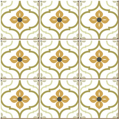 Vintage seamless wall tiles of round curve flower, Moroccan, Portuguese.
