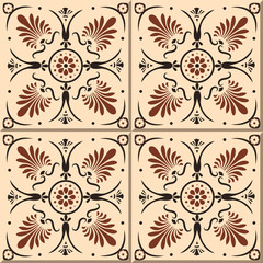 Vintage seamless wall tiles of brown round flower, Moroccan, Portuguese.
