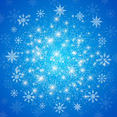 Fototapeta na wymiar Happy New Year Card . Blue background with golden snowflakes. Vector illustration